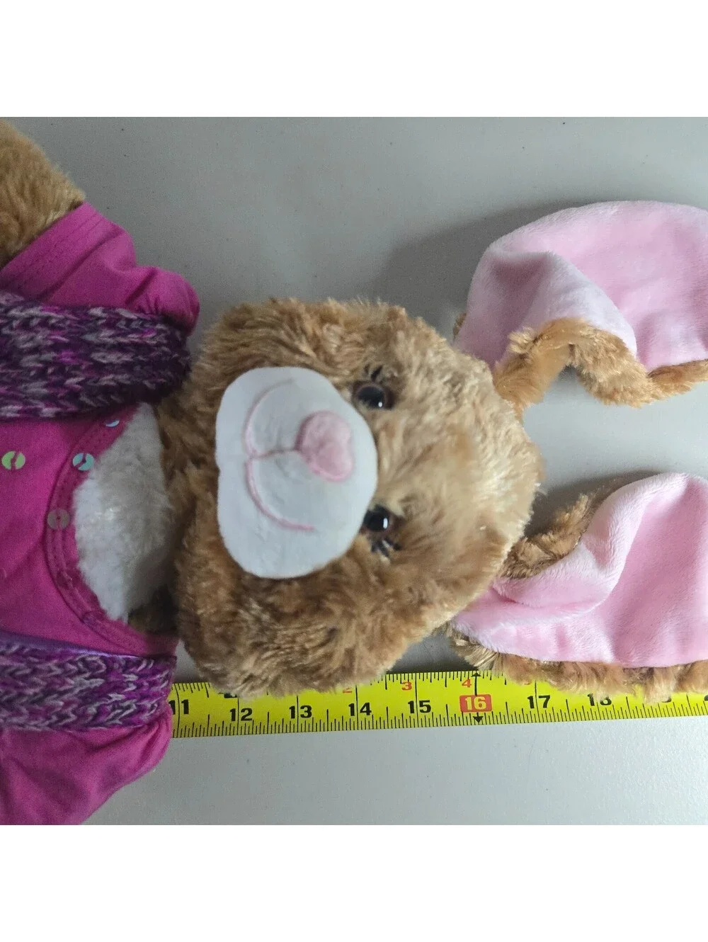Build A Bear Brown & White Bunny Pink Heart Nose Plush Stuffed Animal  w Clothes